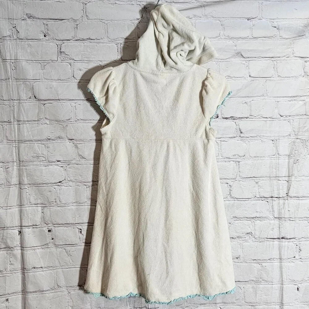 Disney Store Frozen Anna Elsa Hooded Terry Swim Cover Up Dress Girls 7/8 Cream